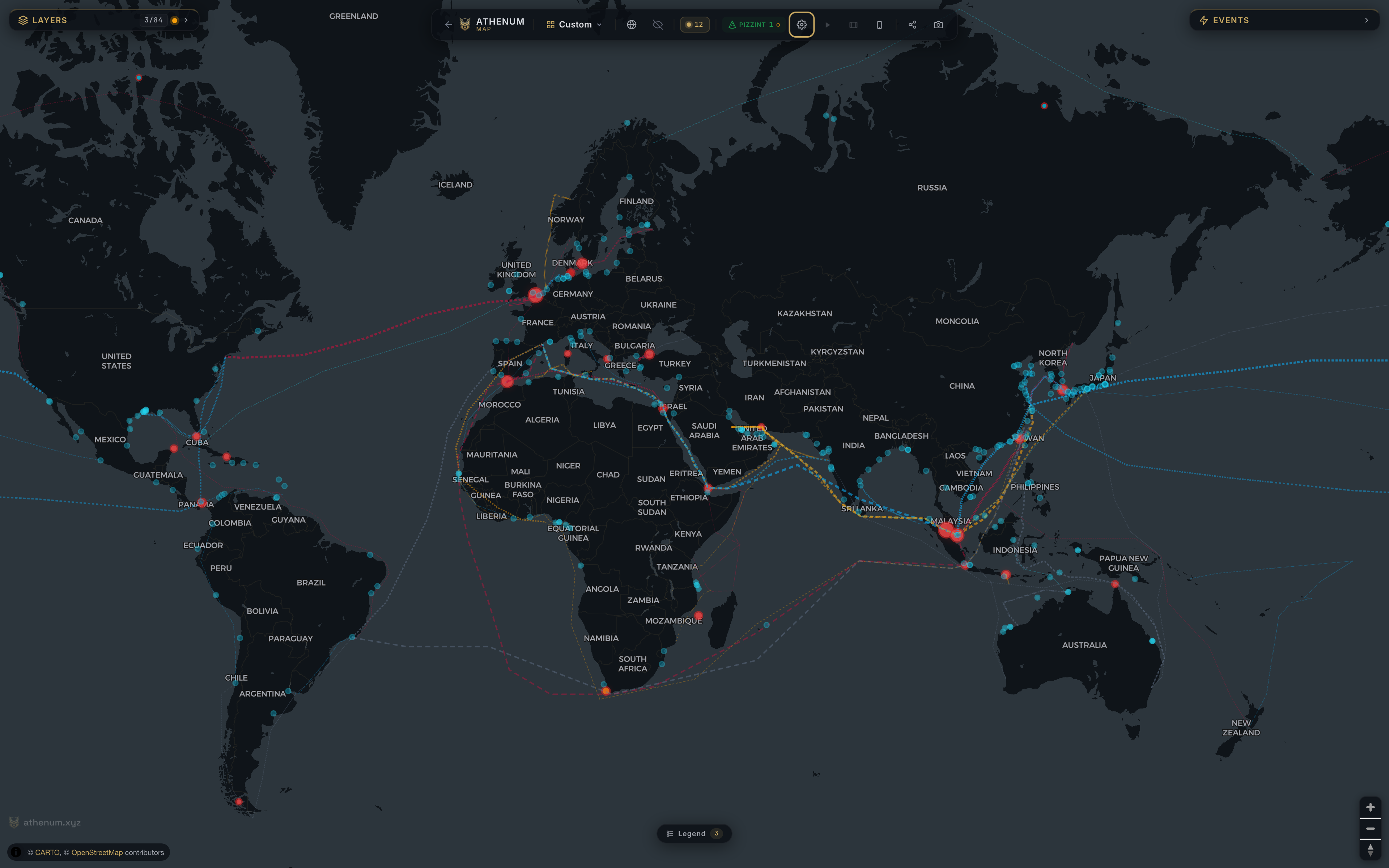 Historical Athenum World Map with shipping routes, trade chokepoints and LNG terminals.